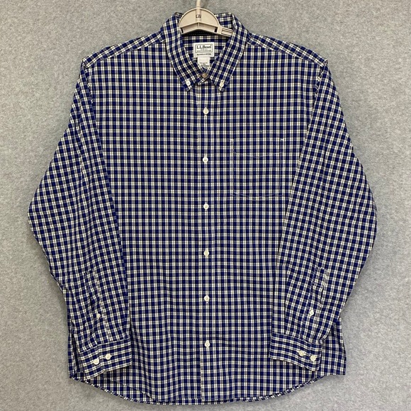 L.L. Bean Other - LL BEAN Men's Large Regular Blue Plaid Long Sleeve 100% Cotton Button Down Shirt